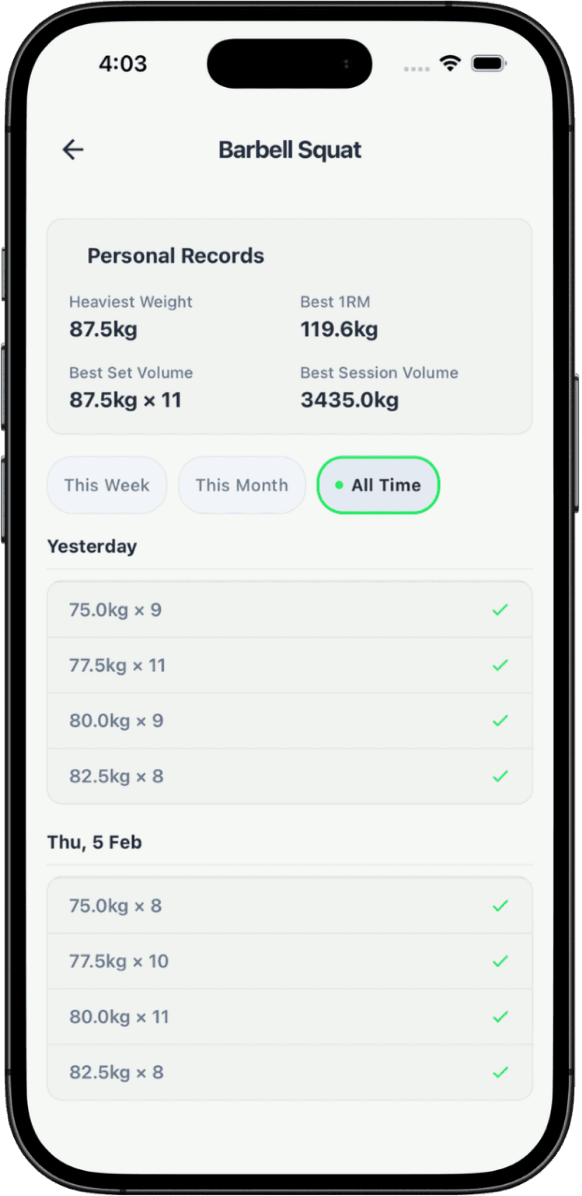 DayOne Workout Log app screenshot